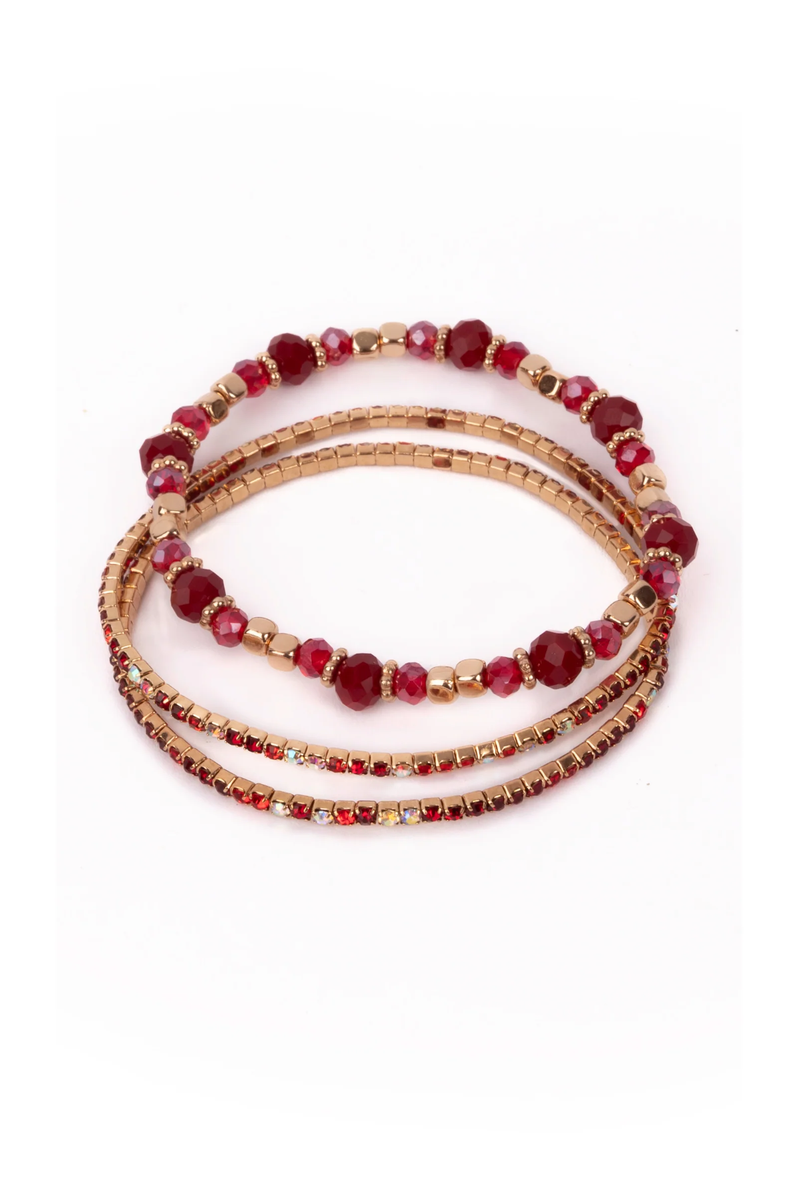 Boutique Ruby Red Bracelet Set, 3pcs - Image 4