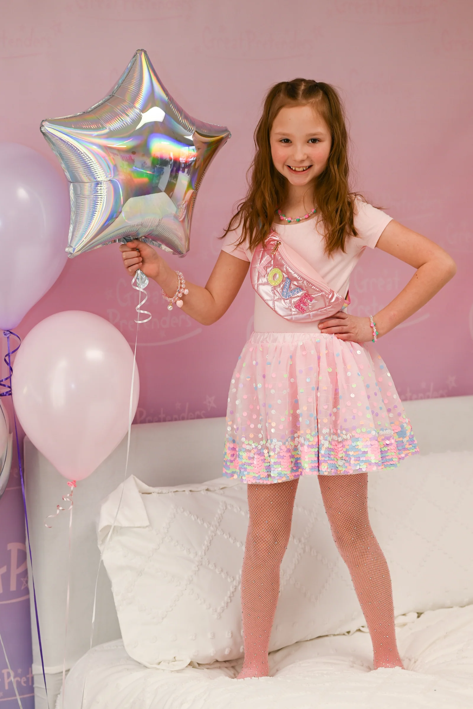 Neon Pink Party Fun Sequins Skirt - Image 2