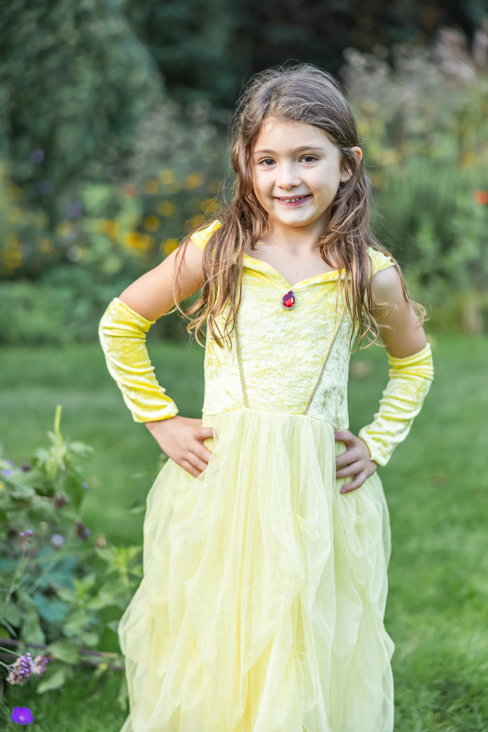 Velvety Soft Yellow Princess Gown with Arm Warmers - Image 4