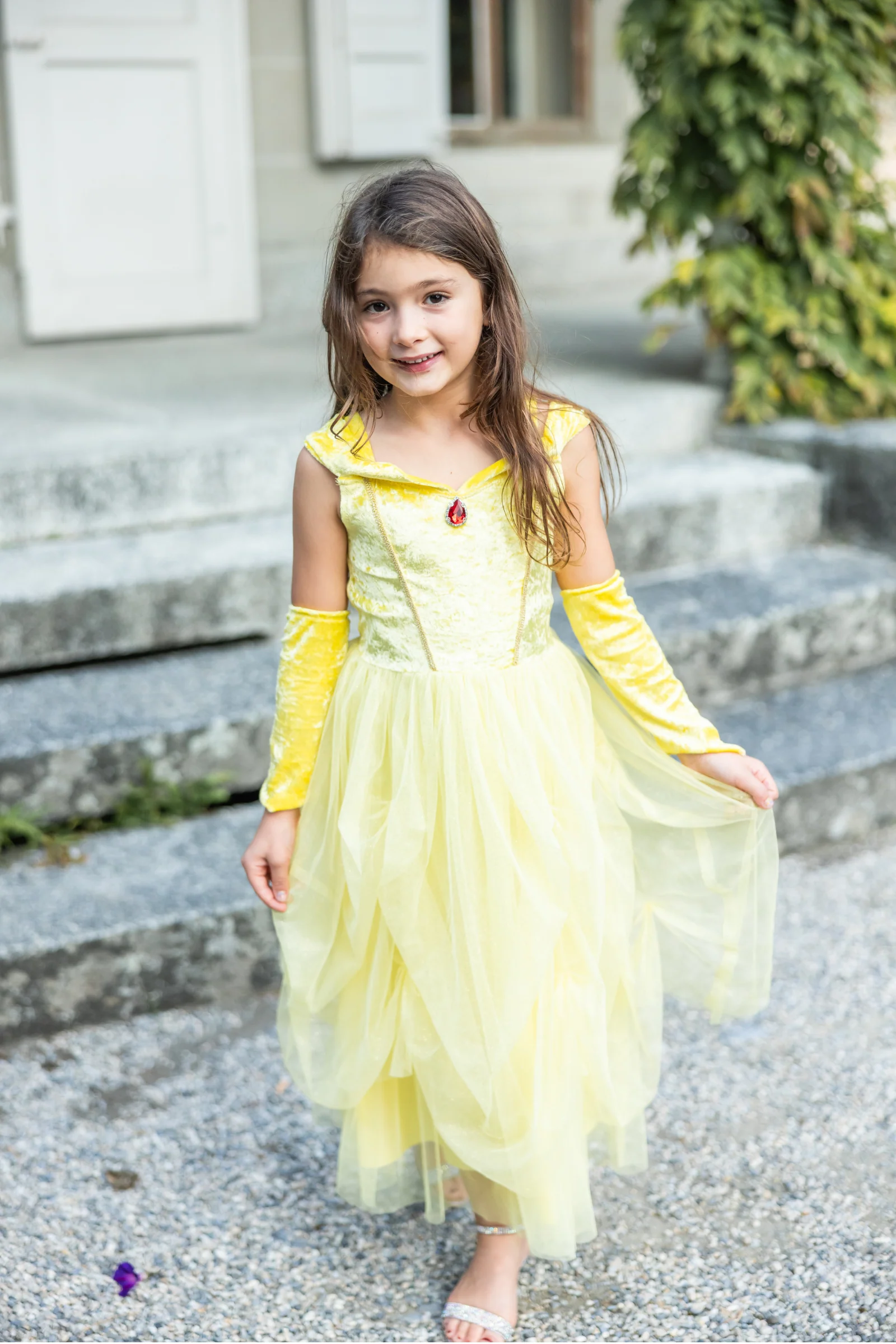 Velvety Soft Yellow Princess Gown with Arm Warmers - Image 5