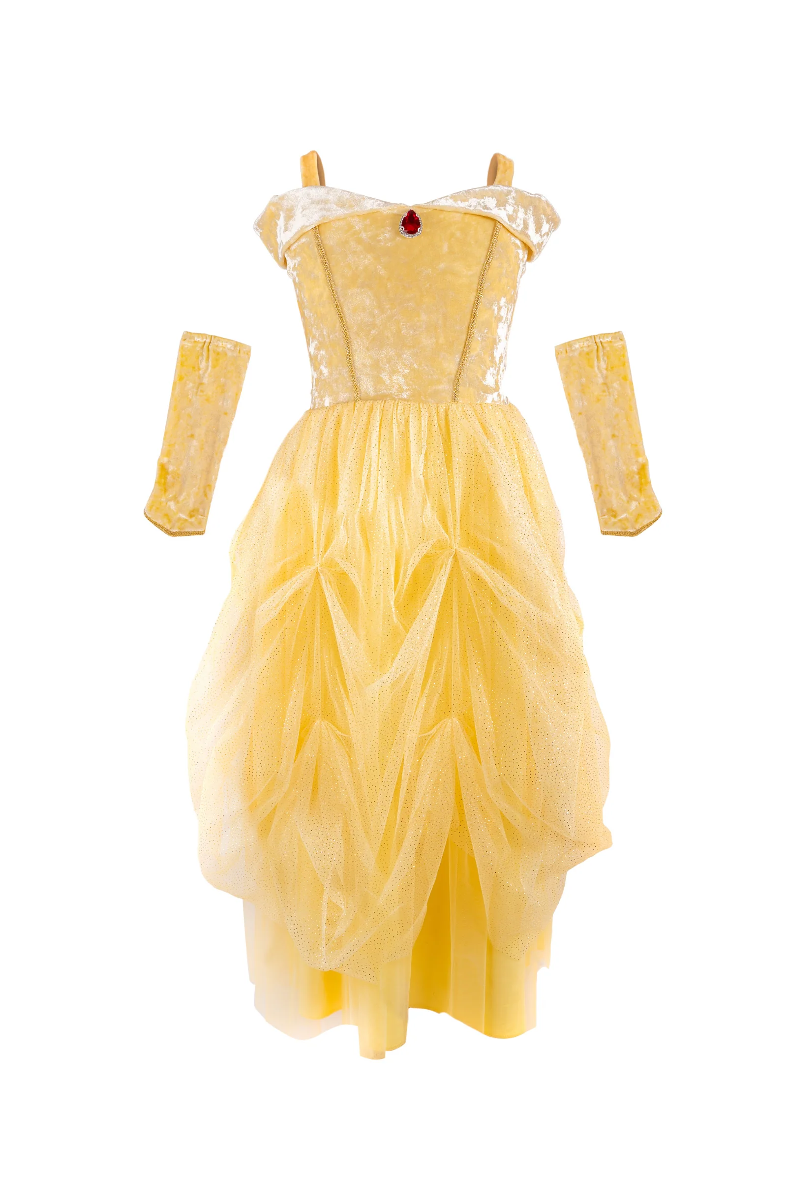 Velvety Soft Yellow Princess Gown with Arm Warmers - Image 6
